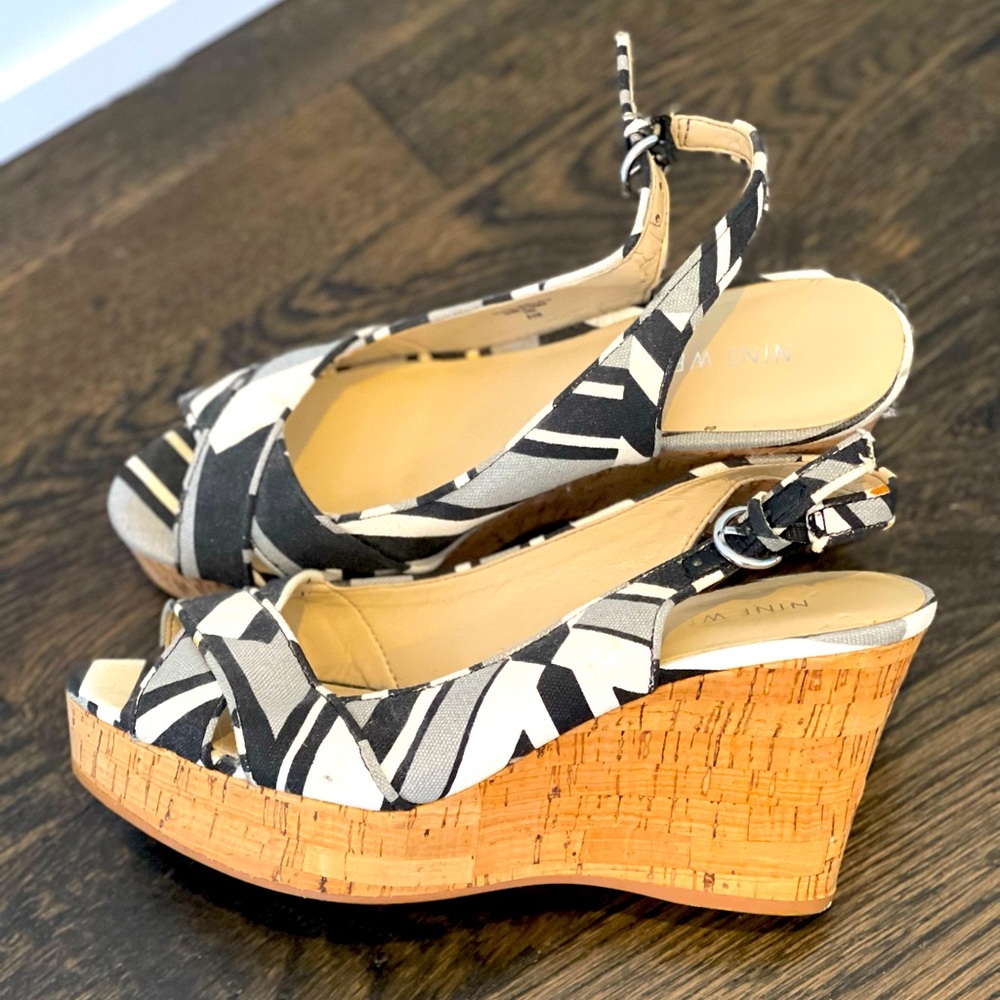 NINE WEST Patterned Wedges w/ Corkscrew Heel